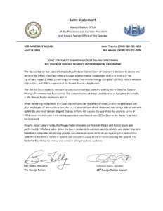 Joint Statement Navajo Nation Office of the President and the Vice President  and Navajo Nation Office of the Speaker