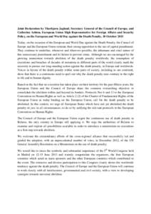 Joint Declaration by HRVP Ashton and Thorbjørn Jagland on Death Penalty ...