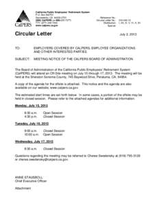 Circular Letter #: , Meeting Notice of the CalPERS Board of Administration