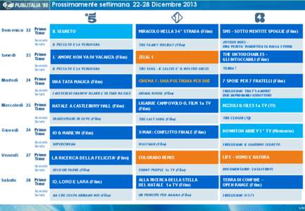 Prossimamente settimana[removed]Dicembre[removed]Domenica 22 Prime Time Seconda Serata