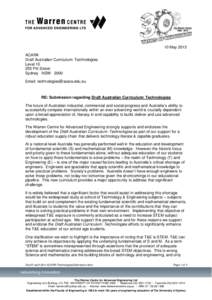 Submission regarding Draft Australian Curriculum: Technologies