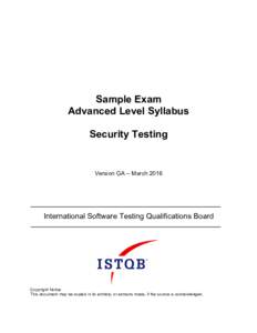 Sample Exam Advanced Level Syllabus Security Testing Version GA – March 2016