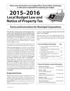 Local Budget Law and  Notice of Property Tax Forms and Instructions for Municipal Corporations