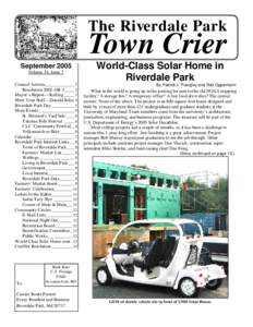 The Riverdale Park  Town Crier September 2005 Volume 34, Issue 7