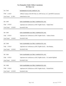 New Hampshire Public Utilities Commission 2013 Master List DA[removed]ROSEBROOK WATER COMPANY, INC.