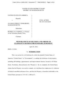 Case 1:09-cv[removed]JGD Document 77 Filed[removed]Page 1 of 24  UNITED STATES DISTRICT COURT DISTRICT OF MASSACHUSETTS  UNITED STATES OF AMERICA,