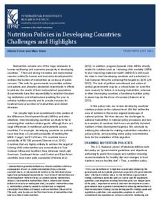 SUMMARY | APRIL[removed]Nutrition Policies in Developing Countries: Challenges and Highlights  Olivier Ecker and Marc Nene