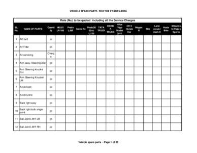 VEHICLE SPARE PARTS FOR THE FY:[removed]Rate (Nu.) to be quoted including all the Service Charges SL. No.  NAME OF PARTS