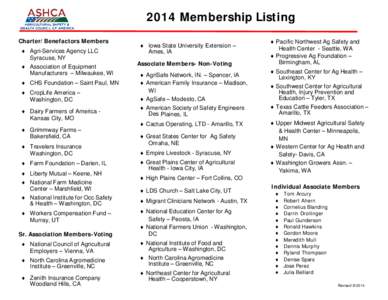 2014 Membership Listing Charter/Benefactors Members ♦ Agri-Services Agency LLC Syracuse, NY ♦ Association of Equipment Manufacturers – Milwaukee, WI