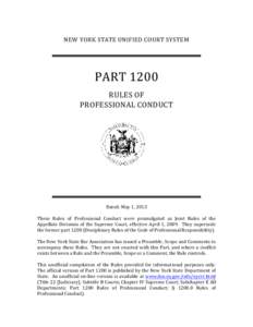 NEW YORK STATE UNIFIED COURT SYSTEM  PART 1200 RULES OF PROFESSIONAL CONDUCT