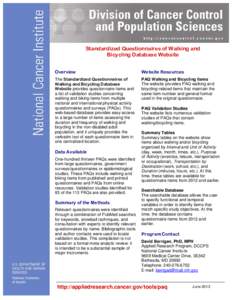 Standardized Questionnaires of Walking and Bicycling Database fact sheet