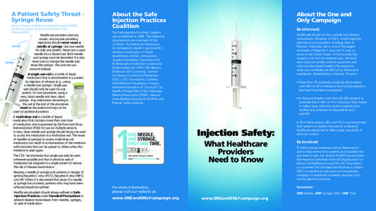 A Patient Safety Threat Syringe Reuse (Source: Division of Healthcare Quality Promotion (DHQP), Centers for Disease Control and Prevention (CDC), February[removed]Needle