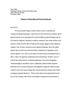 Isaac Ullah Landscape Change: Human and Natural Cause Profs. Falconer and Fall 30 October 2006 Summary of Pastoralism and Pastoral Landscapes