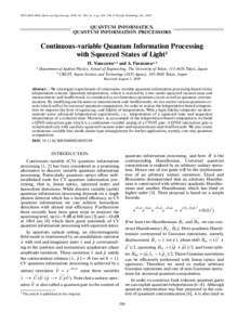 ISSN 0030400X, Optics and Spectroscopy, 2010, Vol. 108, No. 2, pp. 288–296. © Pleiades Publishing, Ltd., QUANTUM INFORMATICS. QUANTUM INFORMATION PROCESSORS  Continuousvariable Quantum Information Processing