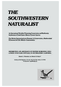 An International Periodical Promoting Conservation and Biodiversity Southwestern United States—Mexico—Central America Una Revista Internacional para Fomentar la Conservación y Biodiversidad El Suroeste de USA—Méx