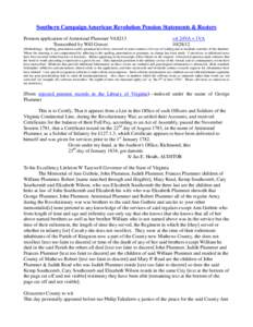 Southern Campaign American Revolution Pension Statements & Rosters Pension application of Armistead Plummer VAS213 Transcribed by Will Graves vsl 24VA + 1VA[removed]