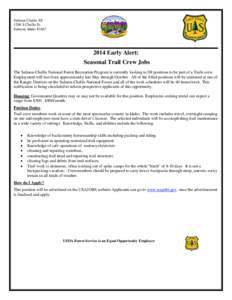 Sawtooth National Forest / Civil service in the United States / USAJOBS / Trail / Challis / Salmon River / Idaho / Geography of the United States / Salmon-Challis National Forest
