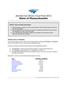 Amtrak Fact Sheet, Fiscal Year[removed]State of Massachusetts