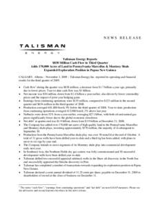 Microsoft Word[removed]Talisman Energy Reports $838 Million Cash Flow in Third Quarter .doc
