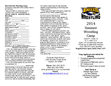 2014 Eastside Wrestling Camp Technique Camp $60.00w/nuway card or $75.00 w/o