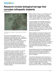 Research reveals biological barrage that corrodes orthopedic implants