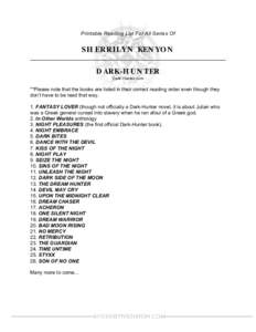 Printable Reading List For All Series Of  SHERRILYN KENYON DARK-HUNTER Dark-Hunter.com