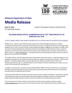 Microsoft Word - cw_pr_110415_Delaware Begins Official Commemoration