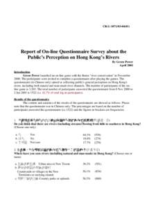 CB[removed])  Report of On-line Questionnaire Survey about the Public’s Perception on Hong Kong’s Rivers By Green Power April 2001