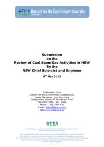 Submission on the Review of Coal Seam Gas Activities in NSW By the NSW Chief Scientist and Engineer 8th May 2013