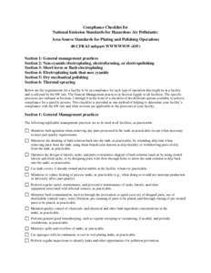 Compliance Checklist for National Emission Standards for Hazardous Air Pollutants: Area Source Standards for Plating and Polishing Operations 40 CFR 63 subpart WWWWWW (6W) Section 1: General management practices Section 