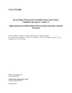 NASA/TM[removed]Ocean Optics Protocols For Satellite Ocean Color Sensor Validation, Revision 5, Volume V: Biogeochemical and Bio-Optical Measurements and Data Analysis Protocols