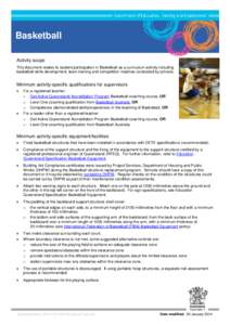 Basketball Activity scope This document relates to student participation in Basketball as a curriculum activity including basketball skills development, team training and competition matches conducted by schools.  Minimu