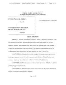 [Proposed] Final Judgment : U.S. v. Multiple Listing Service of Hilton Head Island, Inc.