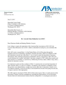 ABA Letter Opposing H.R. 2655, the Lawsuit Abuse Reduction Act of 2013