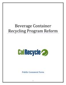 Beverage Container Recycling Program Reform--Public Comment Form