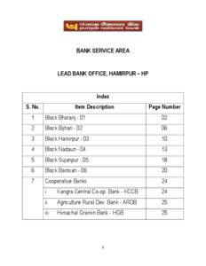 BANK SERVICE AREA  LEAD BANK OFFICE, HAMIRPUR – HP Index S. No.