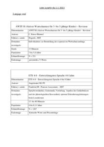 Liste à partir du 1‐1‐2013  Langage oral AWST-R (Aktiver Wortschatztest für 3- bis 5-jährige Kinder) – Revision Dénomination