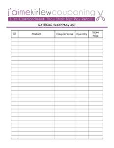 Extreme Shopping List  Product  Coupon Value