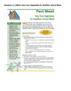 Handout 3.1: USDA’s Vary Your Vegetables for Healthier School Meals  Handout 3.2: Vegetable Subgroups and HUSSC The basic HUSSC vegetable criteria is to offer a different vegetable each day with all servings at least