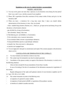 Instruction about the contract of hiring of a hostel