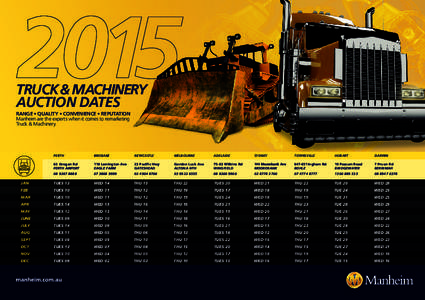 TRUCK & MACHINERY AUCTION DATES RANGE • QUALITY • CONVENIENCE • REPUTATION Manheim are the experts when it comes to remarketing Truck & Machinery.