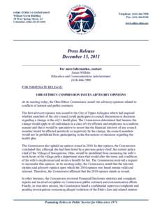 OHIO ETHICS COMMISSION William Green Building 30 West Spring Street, L3 Columbus, Ohio[removed]Telephone: ([removed]