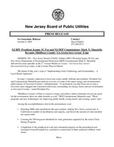 New Jersey Board of Public Utilities PRESS RELEASE For Immediate Release: October 8, 2009  Contact: