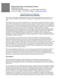 College of Earth, Ocean, and Atmospheric Sciences Oregon State University 104 CEOAS Administration Building  Corvallis, Oregon[removed]Tel: ([removed]  Fax: ([removed]  ceoas.oregonstate.edu  Faculty 