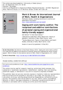 Coping with work-family conflict: The reciprocal and additive contributions of personal coping and organizational family-friendly support