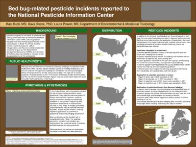 Bed bug-related pesticide incidents reported to the National Pesticide Information Center Kaci Buhl, MS; Dave Stone, PhD; Laura Power, MS; Department of Environmental & Molecular Toxicology BACKGROUND Specialists respond