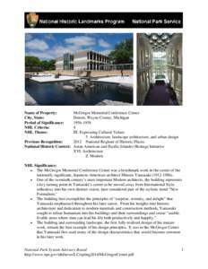 Michigan / McGregor Memorial Conference Center / Metro Detroit / Culture of Detroit /  Michigan / Minoru Yamasaki / Designated landmark / Architecture / National Register of Historic Places / National Hockey League / Historic preservation / National Register of Historic Places in Michigan / Wayne State University