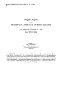 Progress Report To the Middle States Commission on Higher Education From