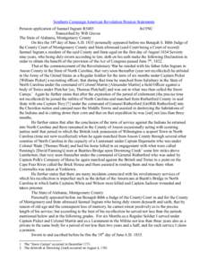 Southern Campaign American Revolution Pension Statements Pension application of Samuel Ingram R5485 fn15NC Transcribed by Will Graves The State of Alabama, Montgomery County On this the 18th day of June A.D[removed]persona