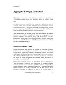 CHAPTER 3  Aggregate Foreign Investment This chapter summarises trends in foreign investment in Australia and Australian investment abroad using Australian Bureau of Statistics (ABS) data.